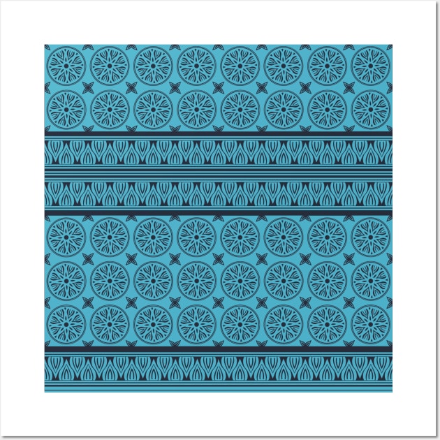 African Ethnic Tribal Blue Turquoise Pattern Wall Art by oknoki